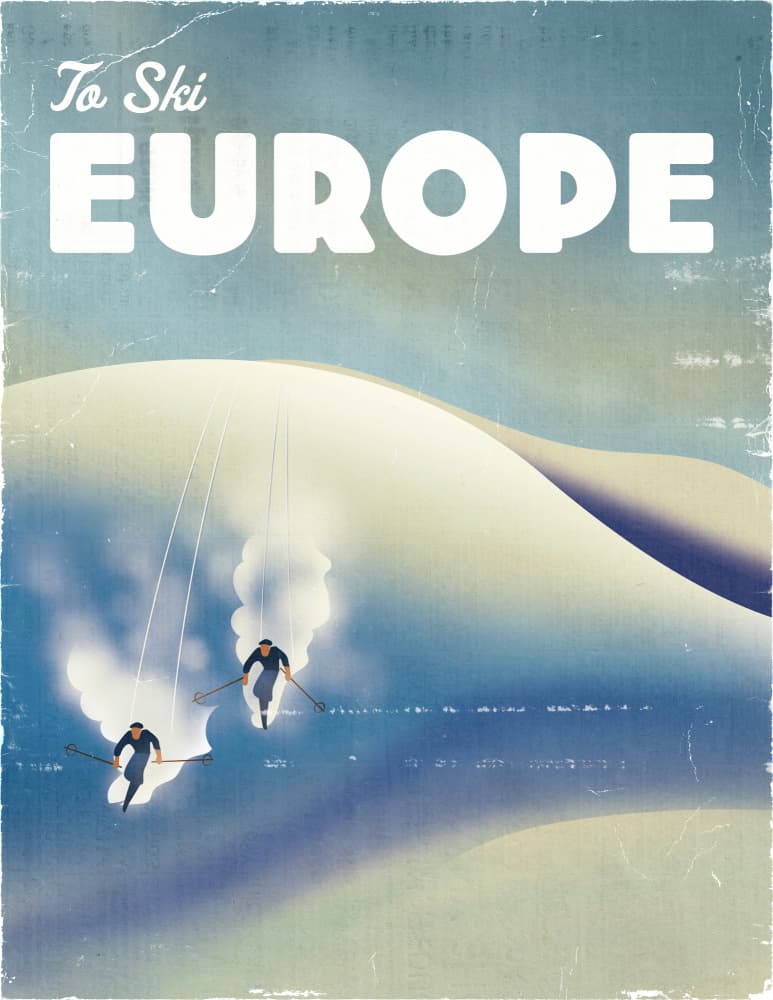 Vintage Ski Europe Adventure by Nicholas — canvas wall art