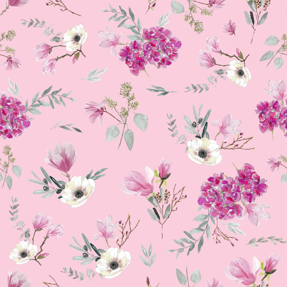 Floral Bouquets Pattern Pink by Anis Illustration — canvas wall art