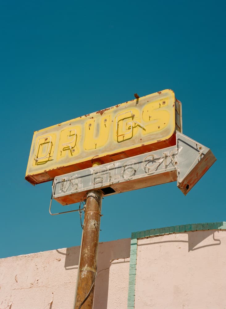 Old Drugs Sign by Bethany Young — canvas wall art