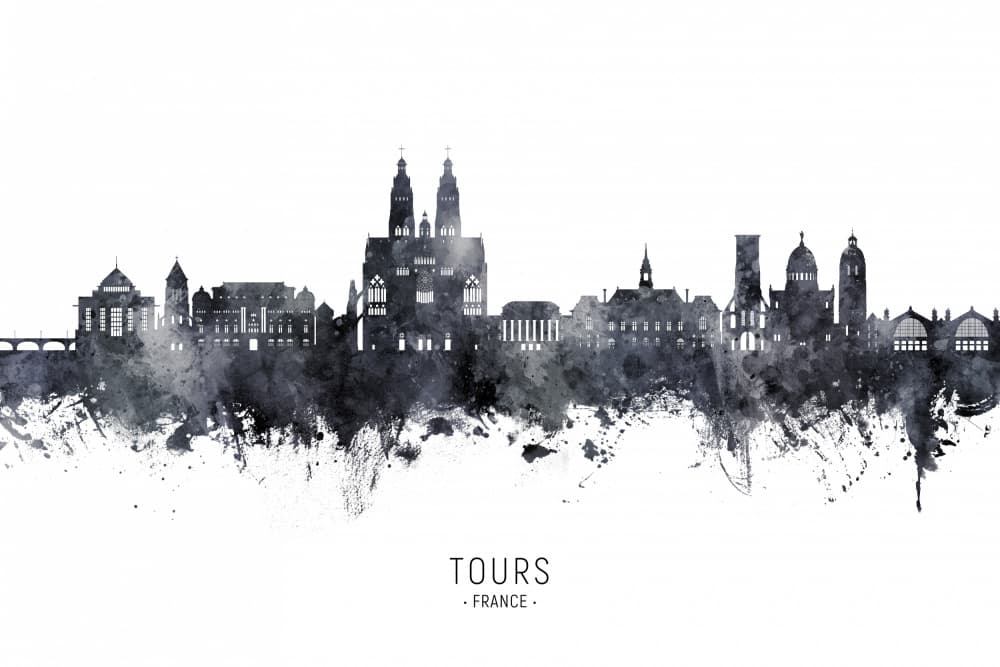 Tours Watercolor Skyline by Michael Tompsett — canvas wall art