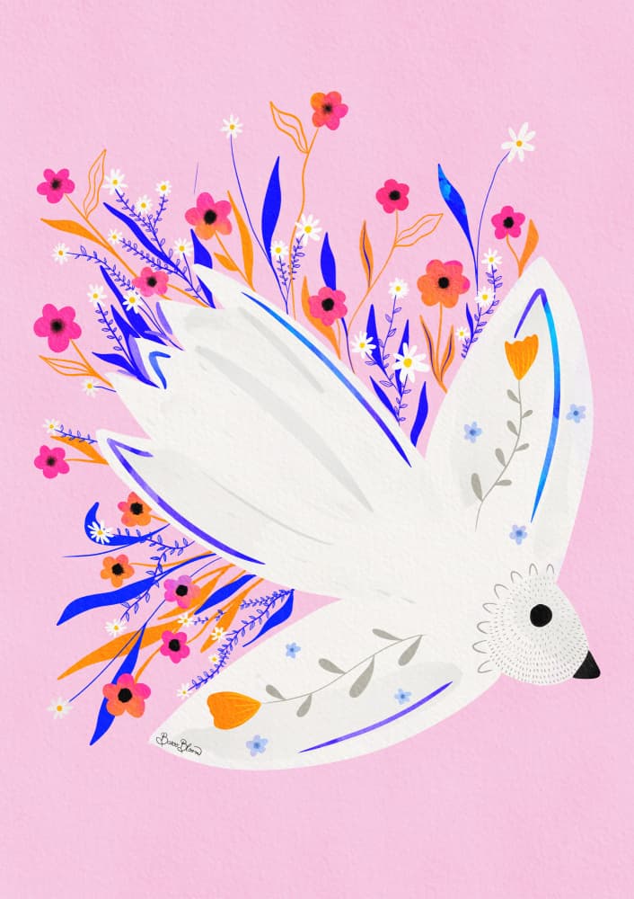 Peaceful Floral Dove by Baroo Bloom — canvas wall art