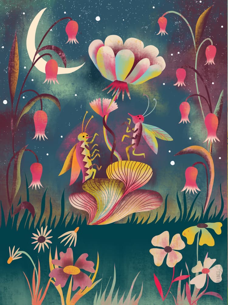 Night Garden Bug Party by uta krogmann — canvas wall art