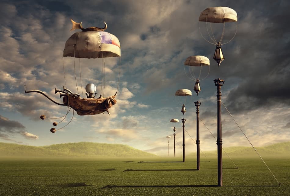 Airship Over Dreamscape by Peter Cakovsky — canvas wall art