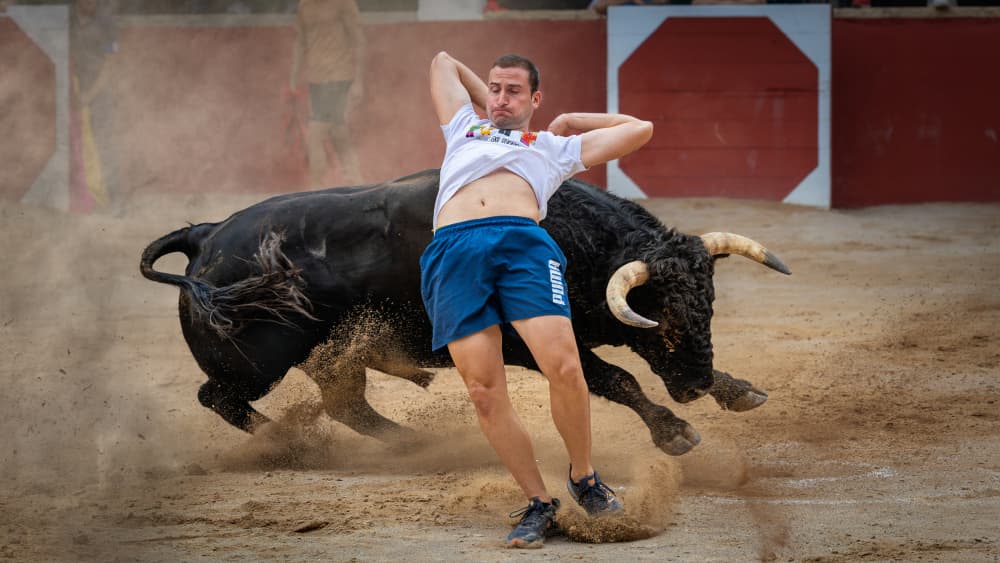 Man Versus Charging Bull by Gustavo Ribes — canvas wall art