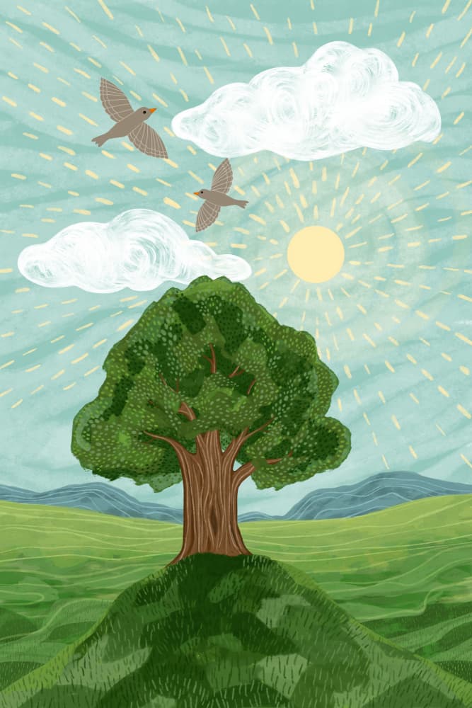 Sunlit Hilltop Tree by EMELIEmaria — canvas wall art