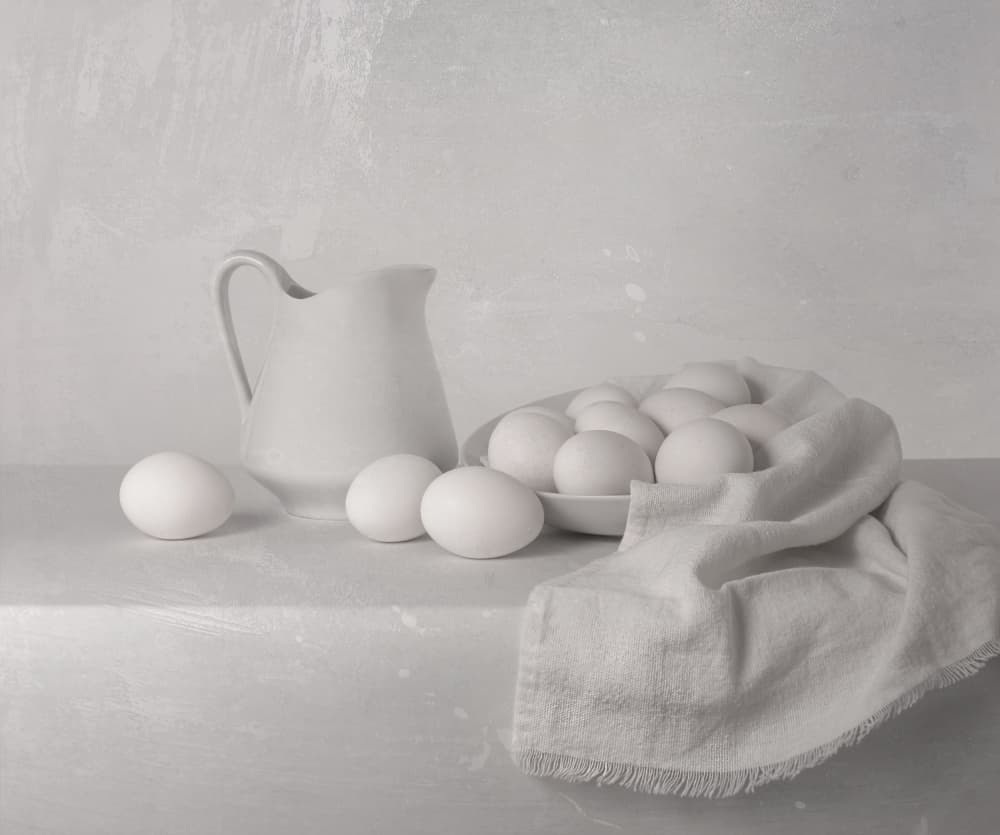 White Eggs and Pitcher by Margareth Perfoncio — canvas wall art