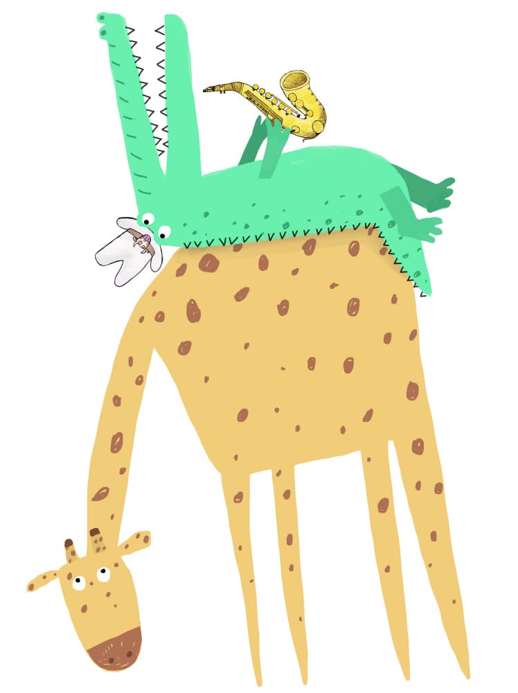 Playful Giraffe Crocodile by Carla Daly — canvas wall art