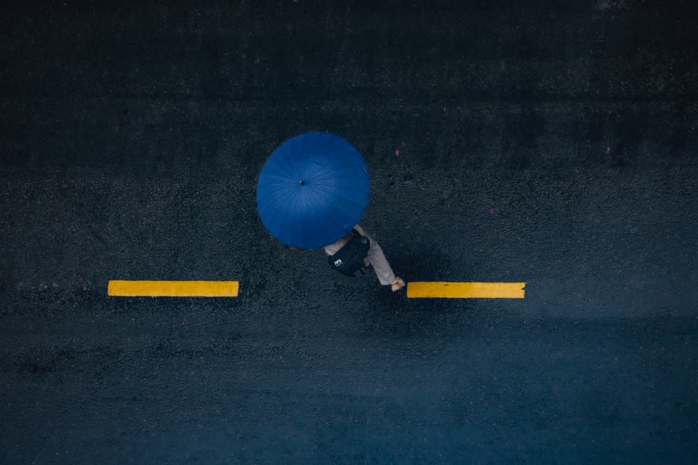 Rainy Day Blue Umbrella by Dzintra Zvagina — canvas wall art