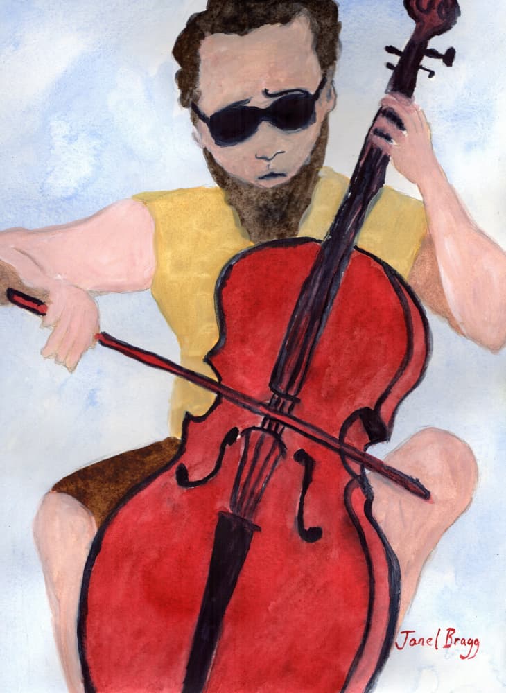 Bearded Cello Musician by Janel Bragg — canvas wall art