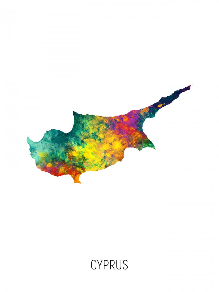 Colorful Cyprus Map by Michael Tompsett — canvas wall art
