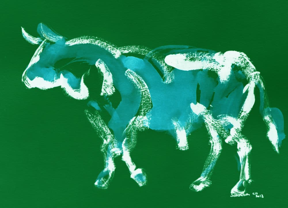 Vibrant Teal Cow by Santhosh ch — canvas wall art