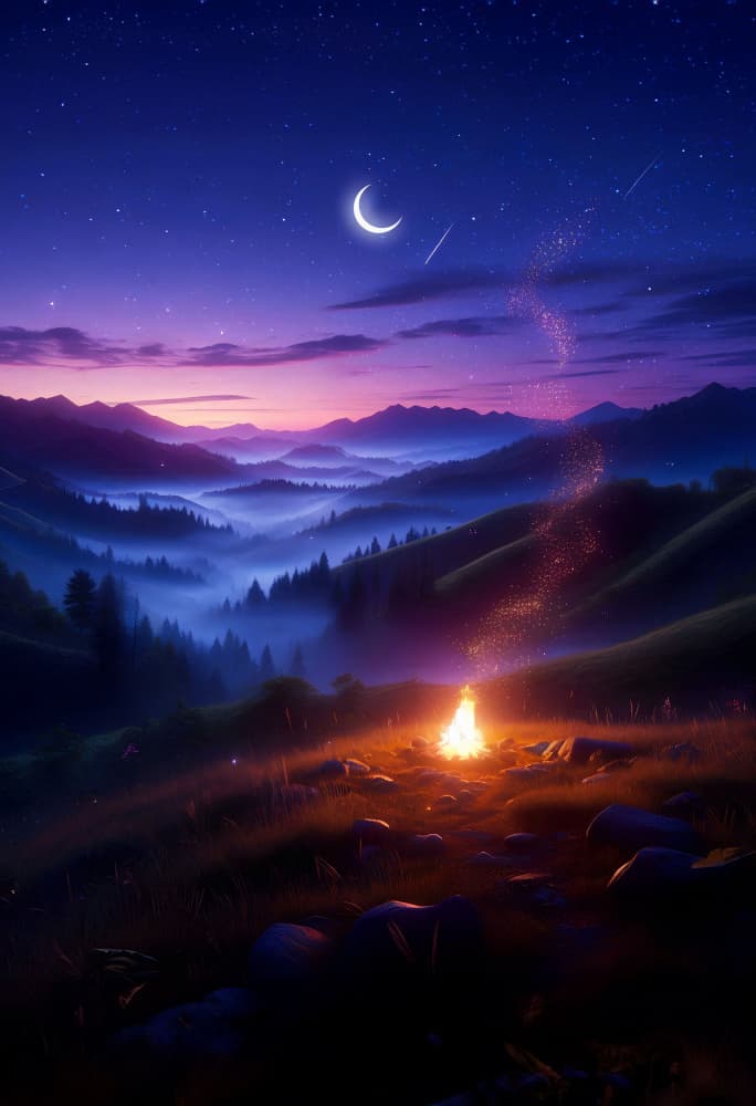Magical Campfire Under Moon by Ritvik takkar — canvas wall art