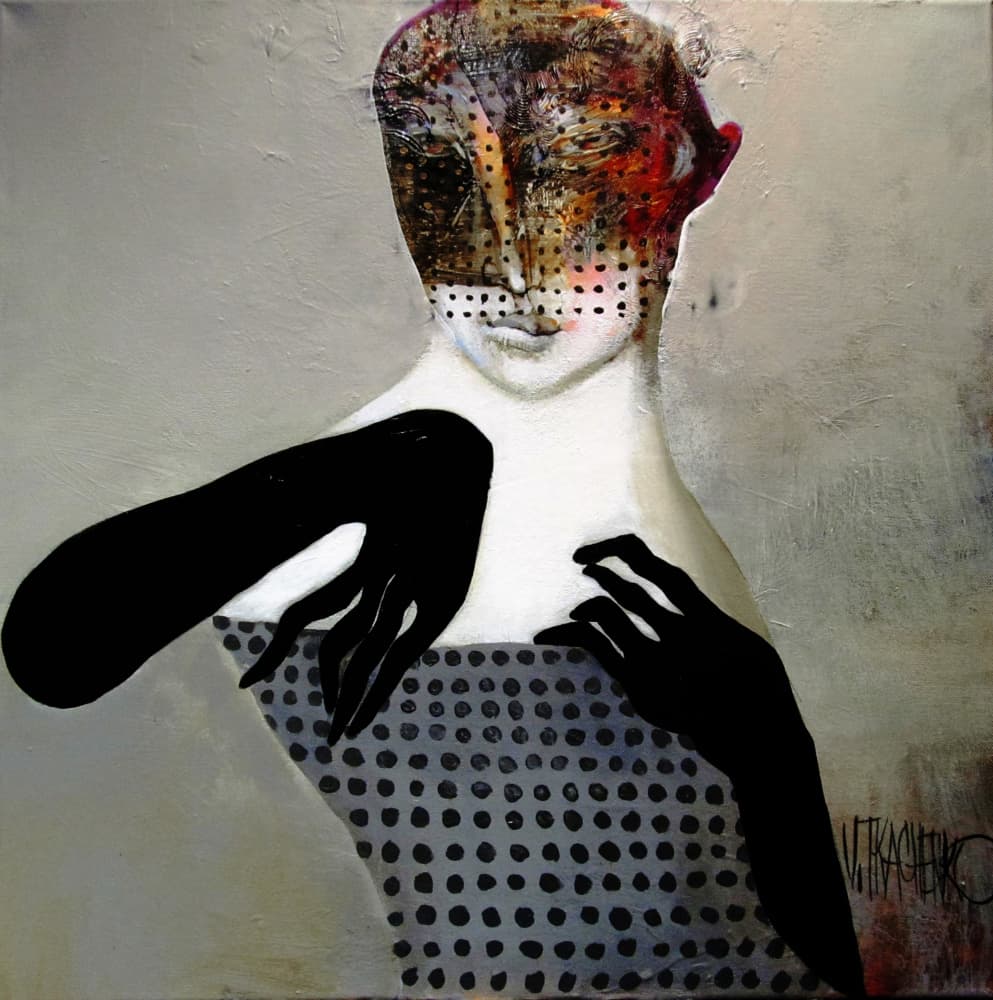 Mysterious Polka Dot Woman by Victor Tkachenko — canvas wall art