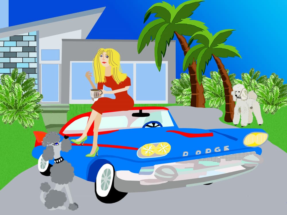 Stylish Woman Classic Car by Lynnda Rakos — canvas wall art
