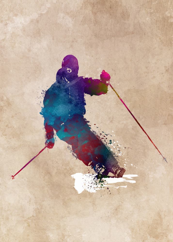 Watercolor Ski Action by Justyna Jaszke — canvas wall art