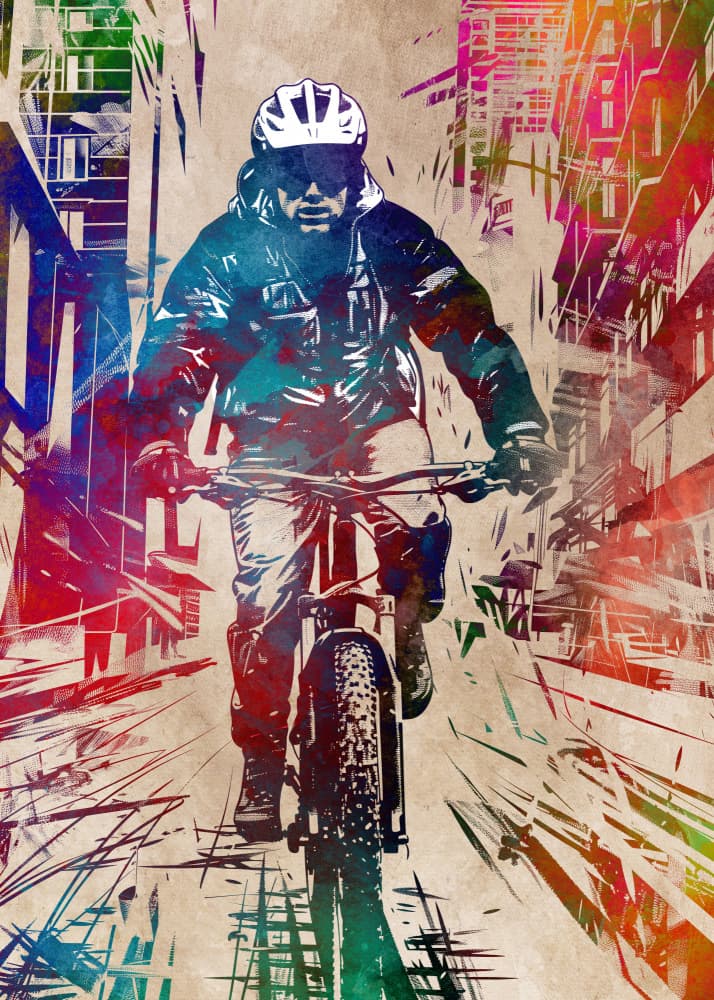 Dynamic City Cyclist by Justyna Jaszke — canvas wall art