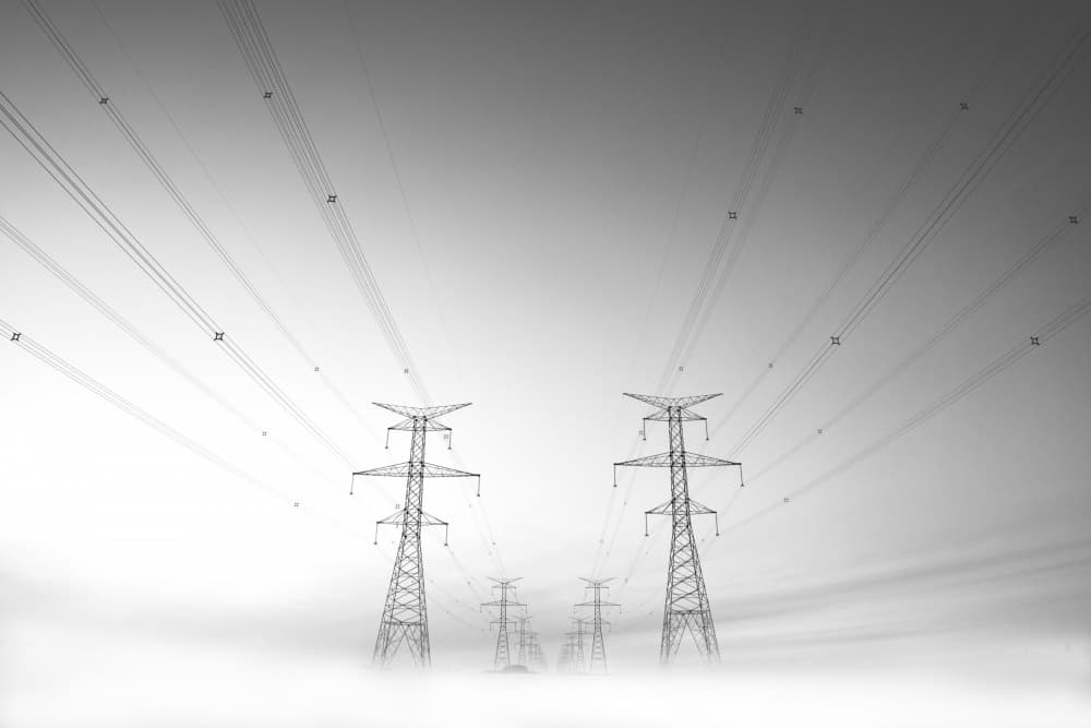 Misty Power Pylons by Raghuvamsh Chavali — canvas wall art