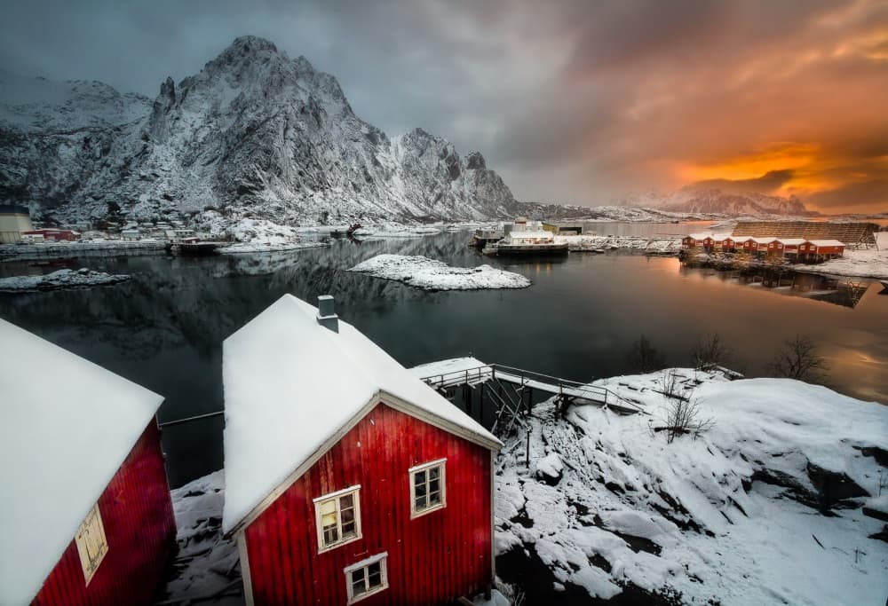 Snowy Fjord Village by Lior Yaakobi — canvas wall art