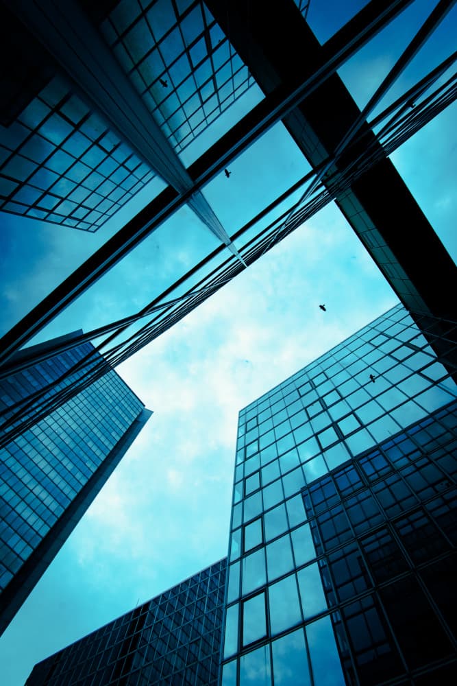Modern Blue Glass Skyscrapers by Tetsuji Fujino — canvas wall art
