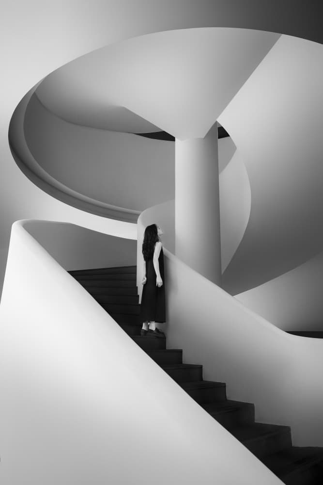 Woman on Spiral Staircase by Li Jian — canvas wall art