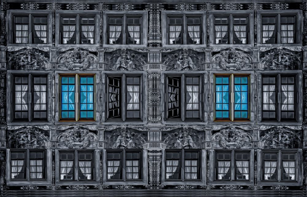 Ornate Blue Window Facade by Miro Susta — canvas wall art