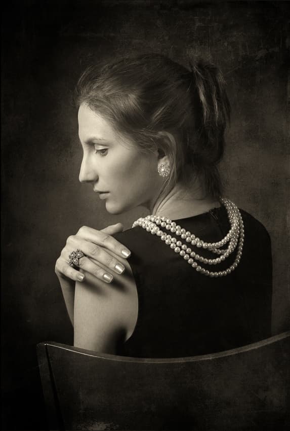 Elegant Woman in Pearls by Tatyana Druz — canvas wall art