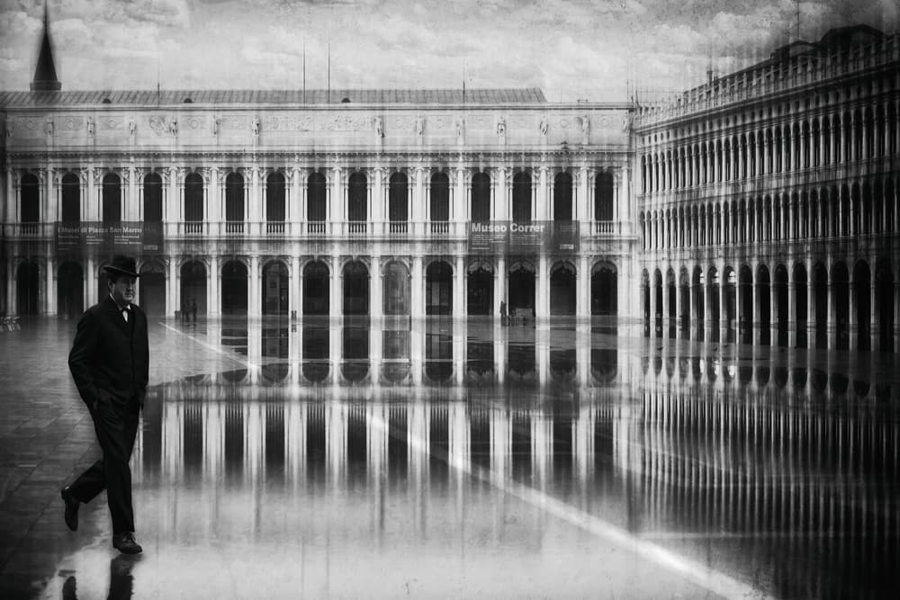 Elegant Man Venice Reflections by Roswitha Schleicher-Schwarz — canvas wall art