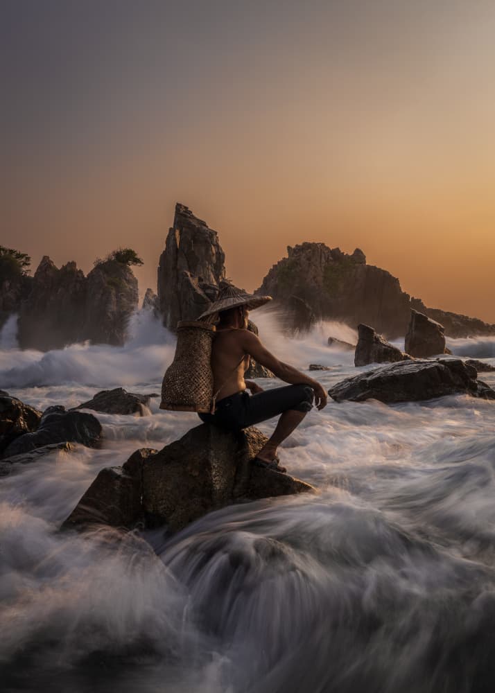 Man and Misty Waves by Sita Gramich — canvas wall art