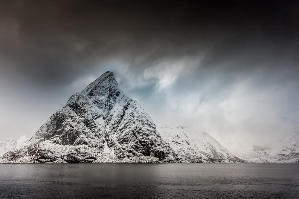 Dramatic Winter Mountain Fjord by Hilde Ghesquiere — canvas wall art