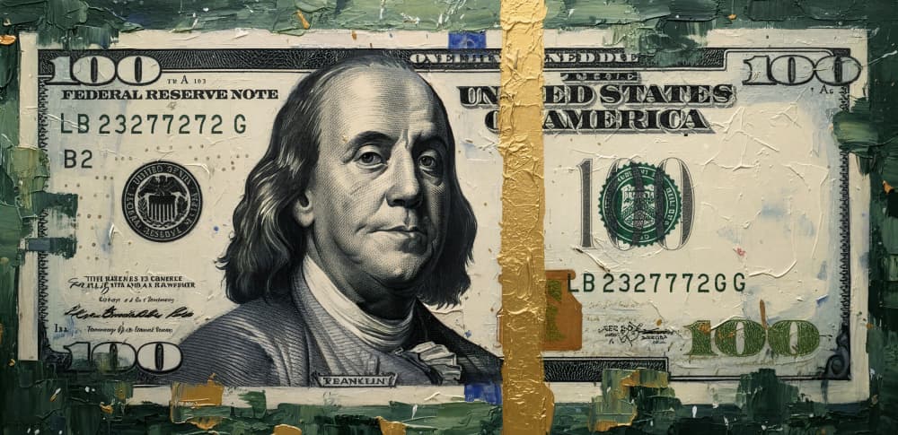 Golden Hundred Dollar by HUGO — canvas wall art