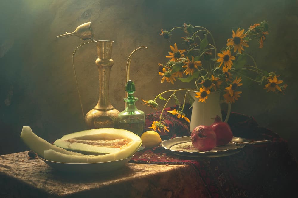Moody Flowers and Fruit by UstinaGreen — canvas wall art