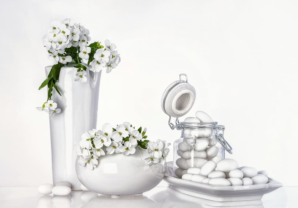 Elegant White Still Life by Aida Ianeva — canvas wall art