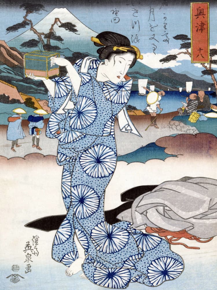 Japanese Woman (1830) Vintage Woodblock Print by Keisai Eisen — canvas wall art