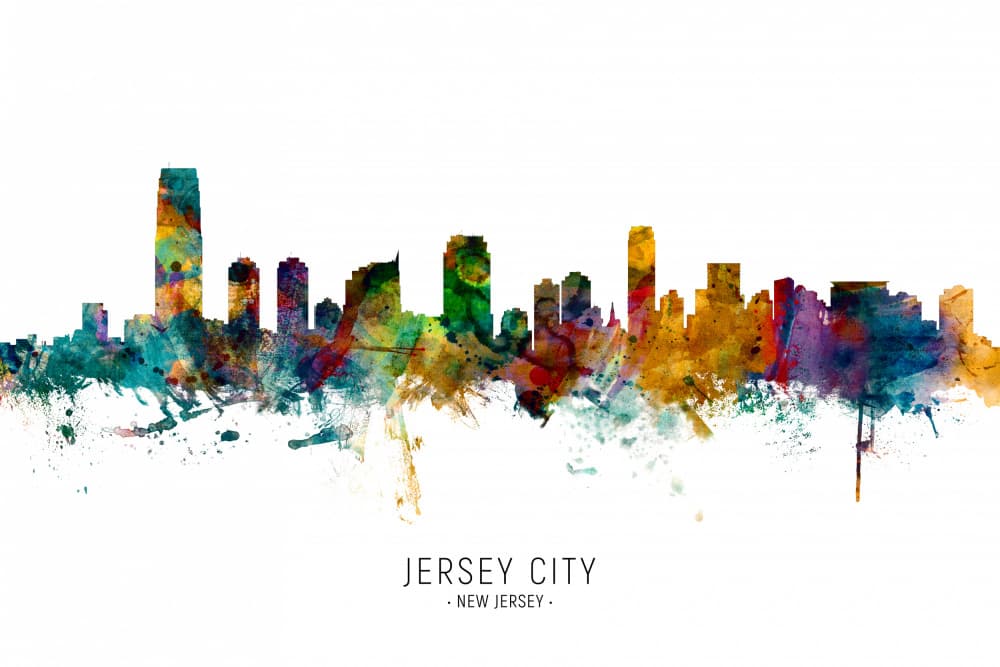 Jersey City New Jersey Skyline by Michael Tompsett — canvas wall art