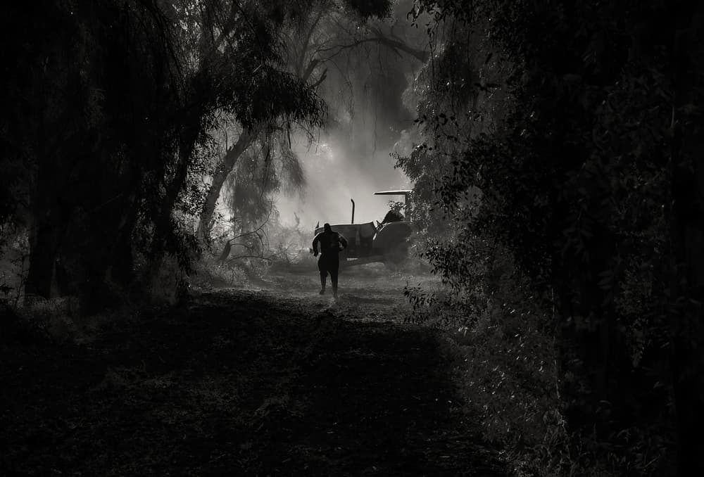 Man Running Misty Road by Jalili — canvas wall art