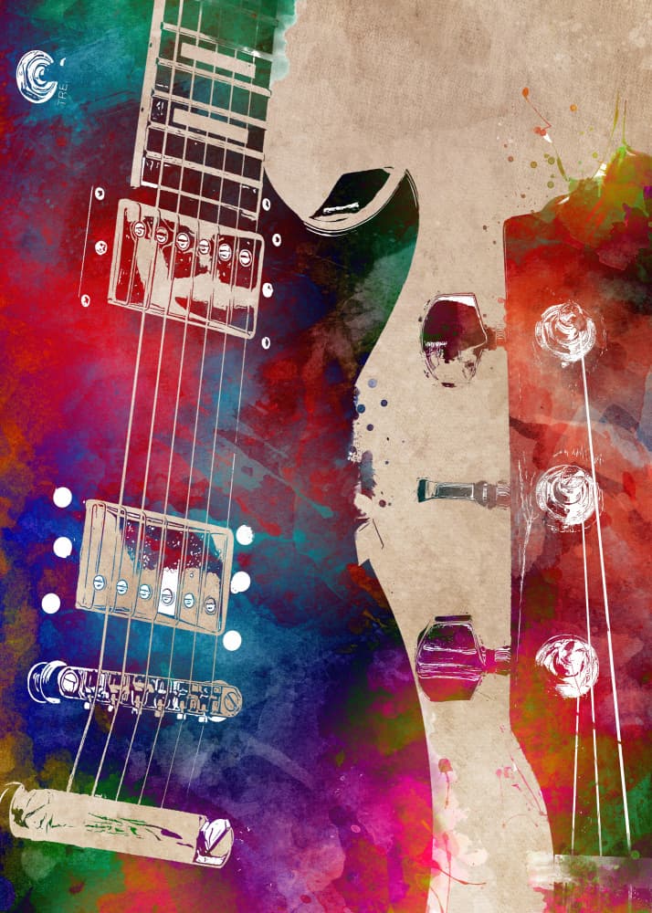 Watercolor Rock Guitar by Justyna Jaszke — canvas wall art