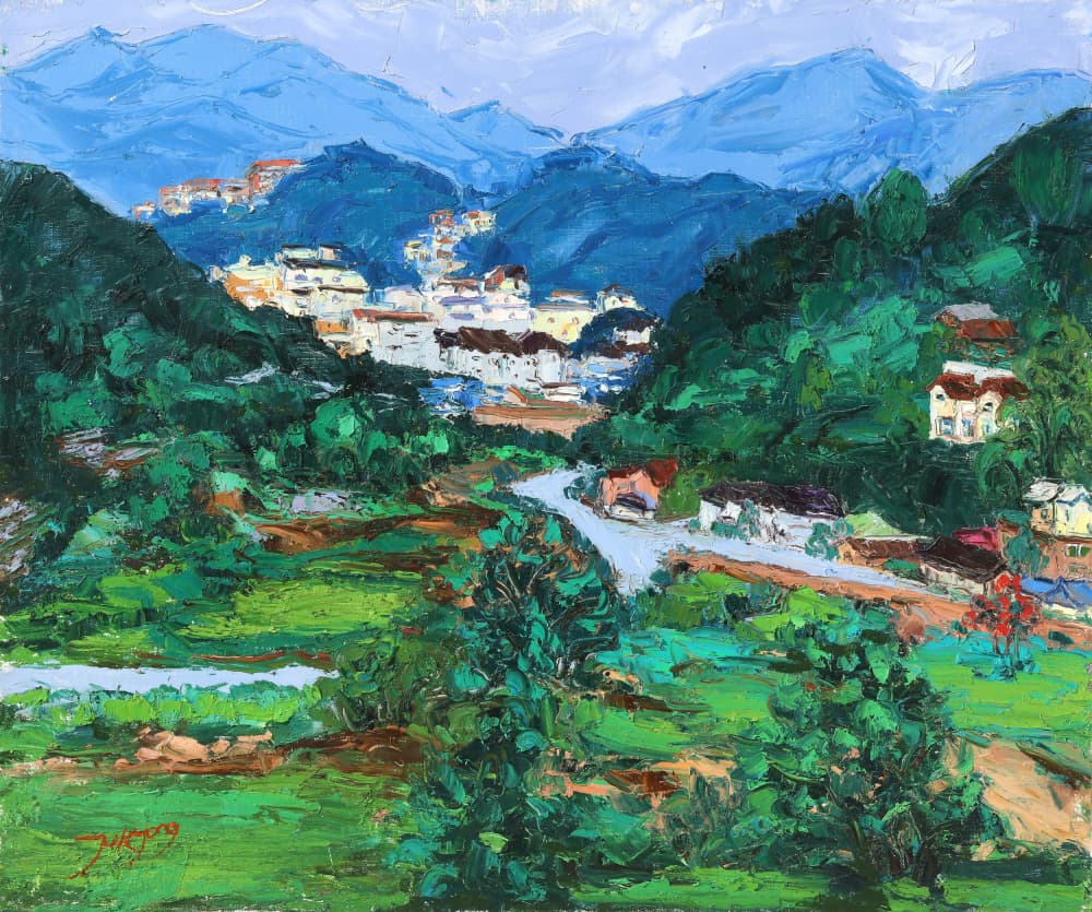 Peaceful Mountain Village by Jukyong Park — canvas wall art