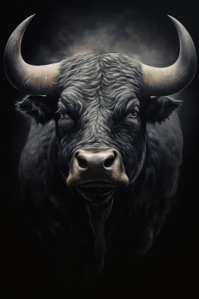 Powerful Bull Portrait by Bilge Paksoylu — canvas wall art