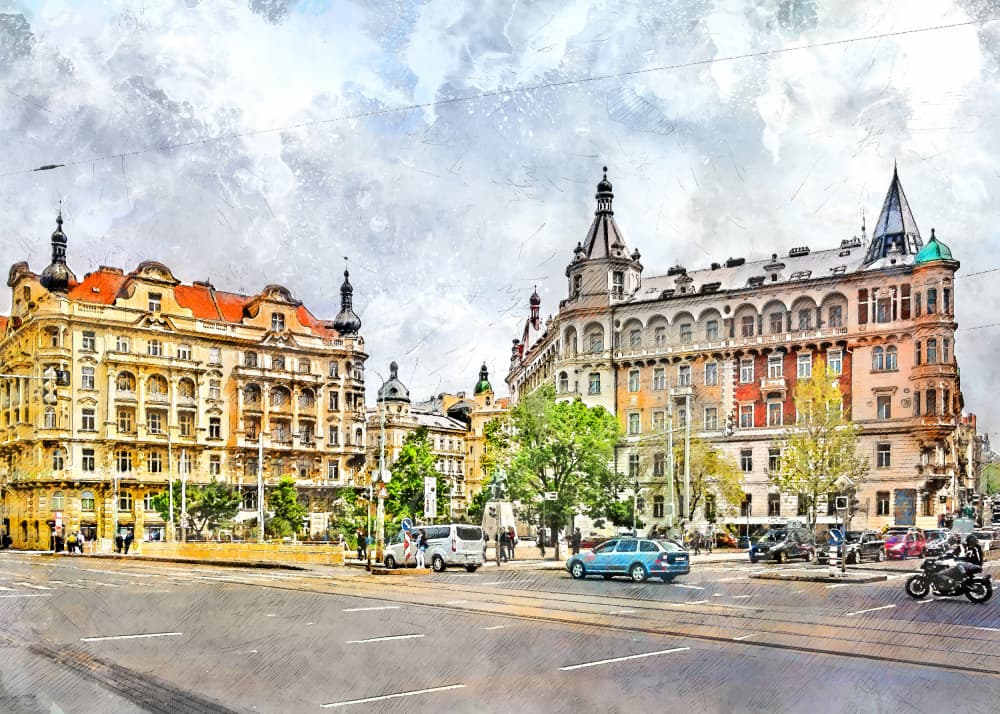Historic European City Street by Justyna Jaszke — canvas wall art