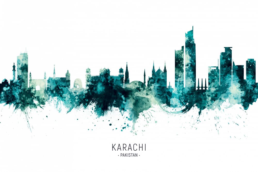 Karachi Skyline Watercolor by Michael Tompsett — canvas wall art