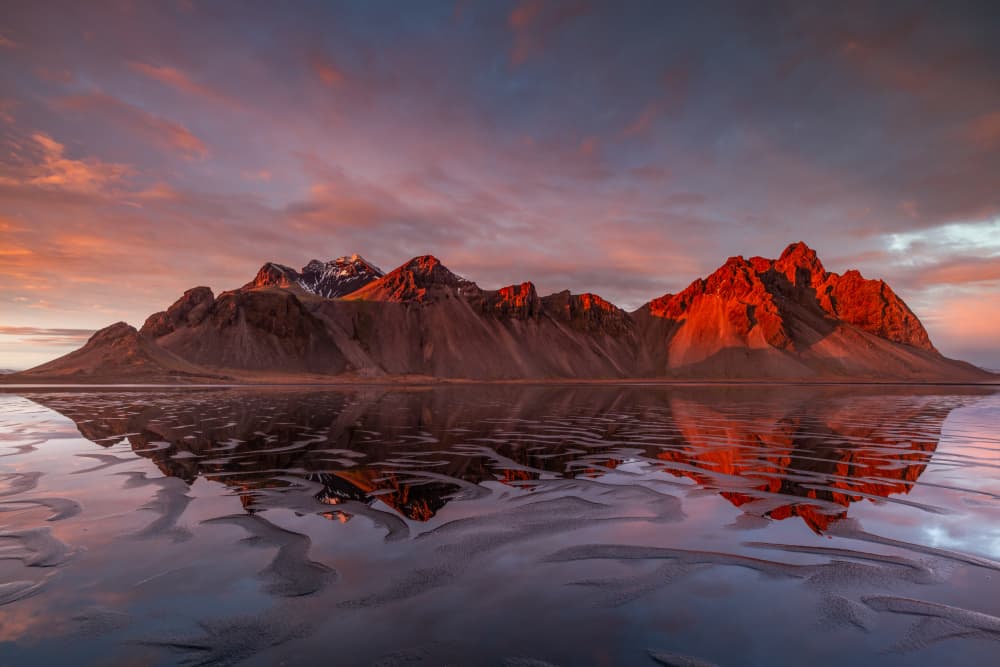 Red Sky Mountain Reflection by Jacek Swiercz — canvas wall art
