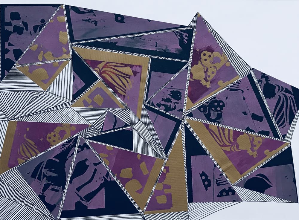 Abstract Shapes Purple Gold by kellymariesmith — canvas wall art