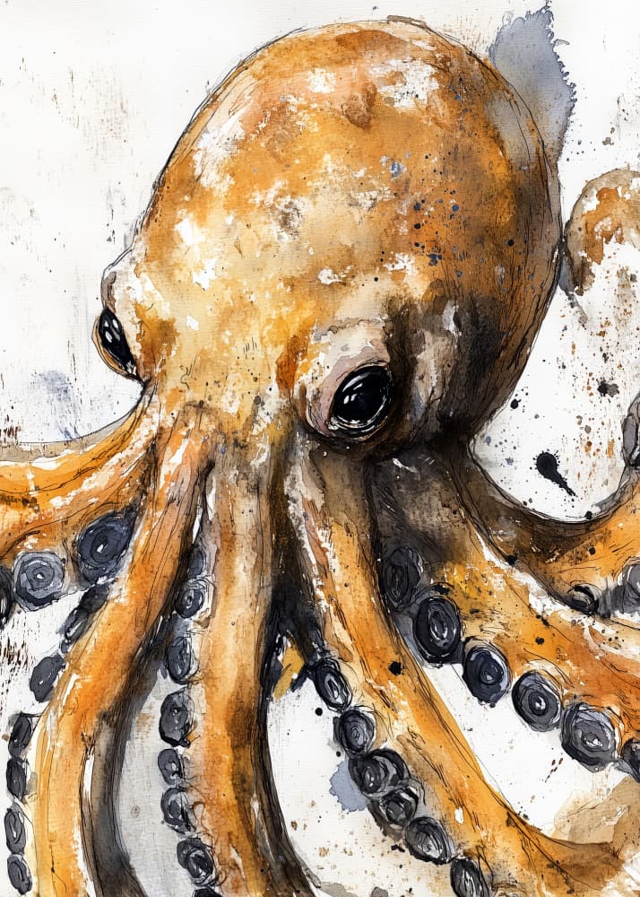 Expressive Orange Octopus by Justyna Jaszke — canvas wall art
