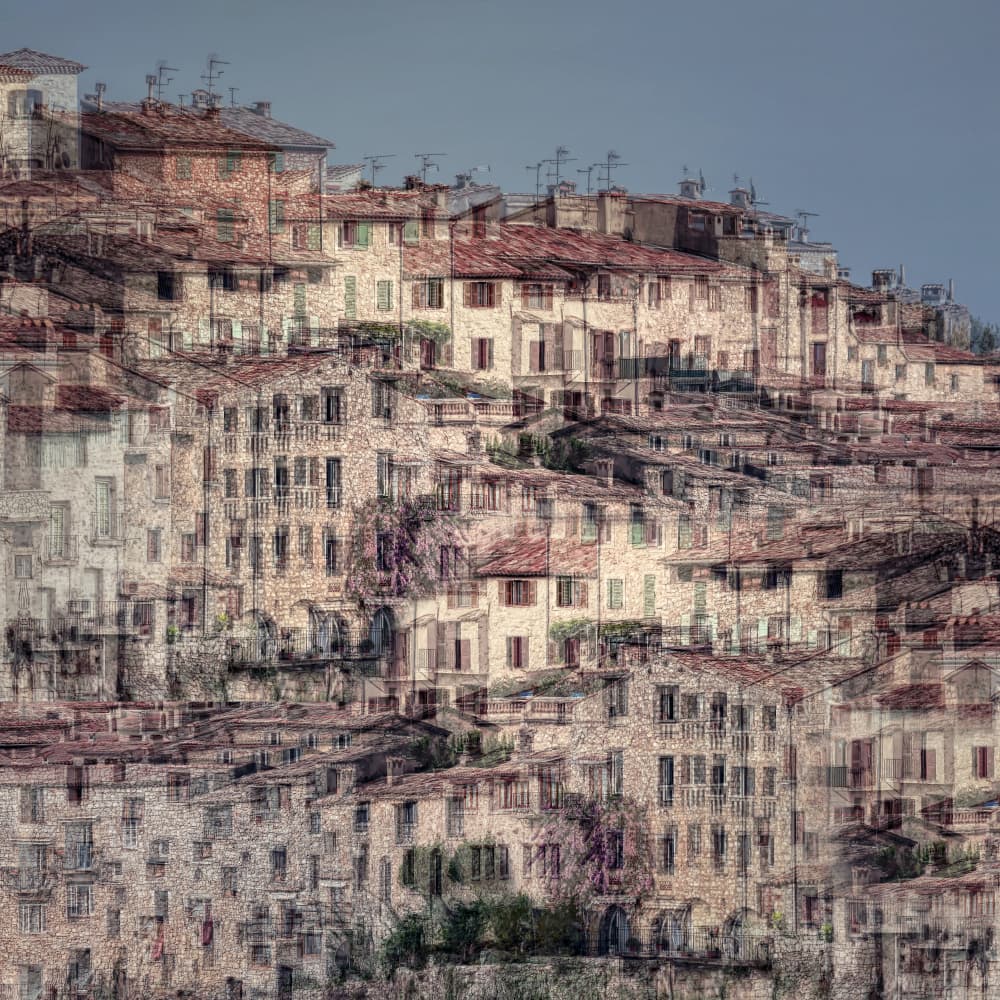 Layered Hillside Village by Andrea Comari — canvas wall art