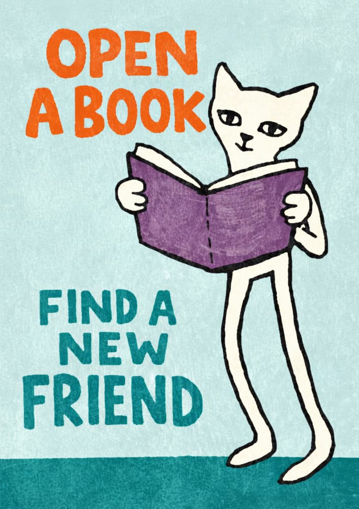 Reading Cat New Friend by Patryk Krygowski — canvas wall art