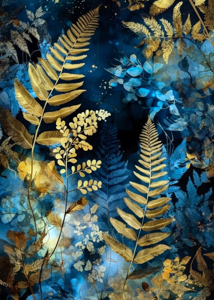 Midnight Gold Ferns by Justyna Jaszke — canvas wall art