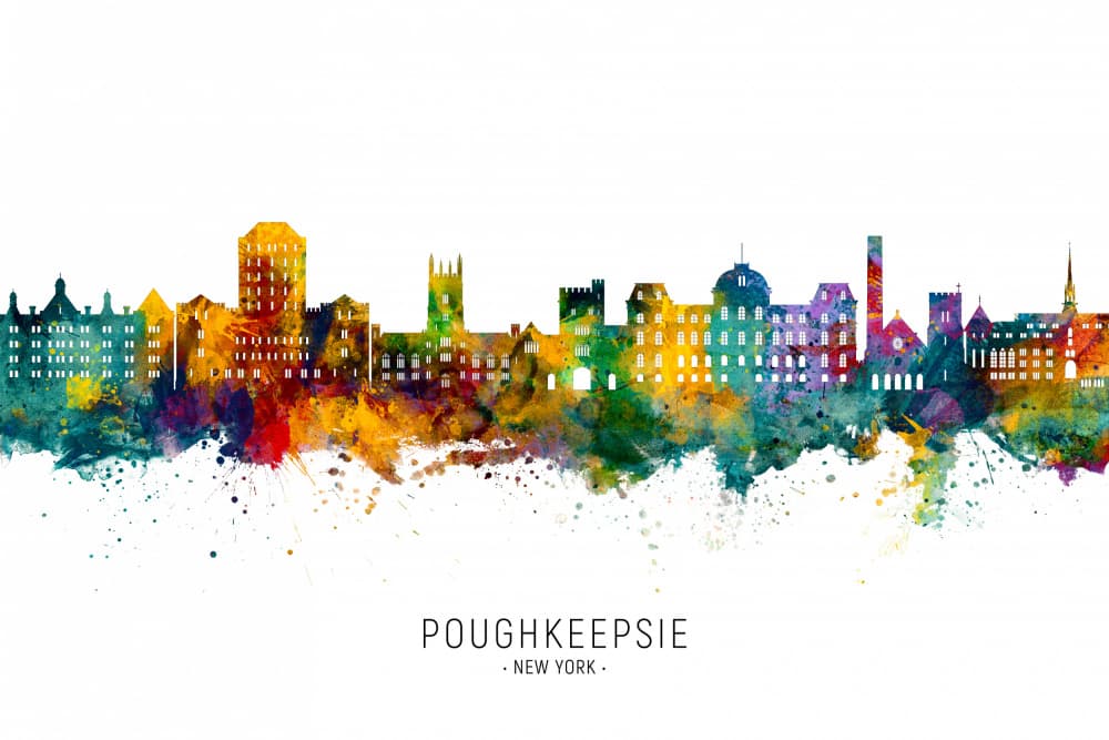 Poughkeepsie Skyline Watercolor by Michael Tompsett — canvas wall art