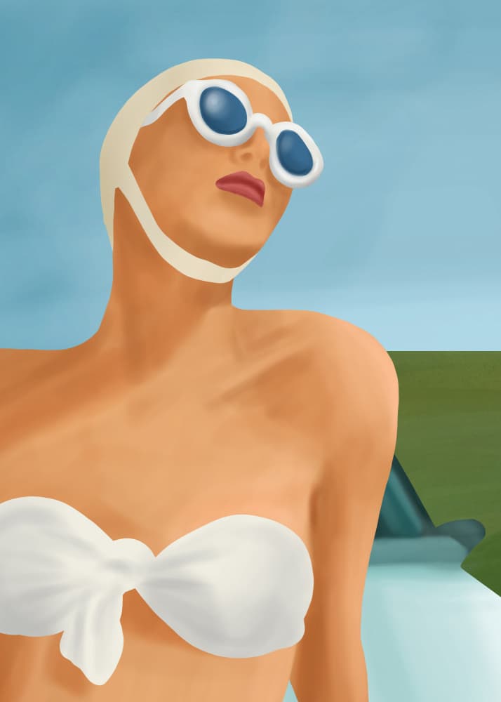 Retro Summer Swimmer by Flow Line — canvas wall art