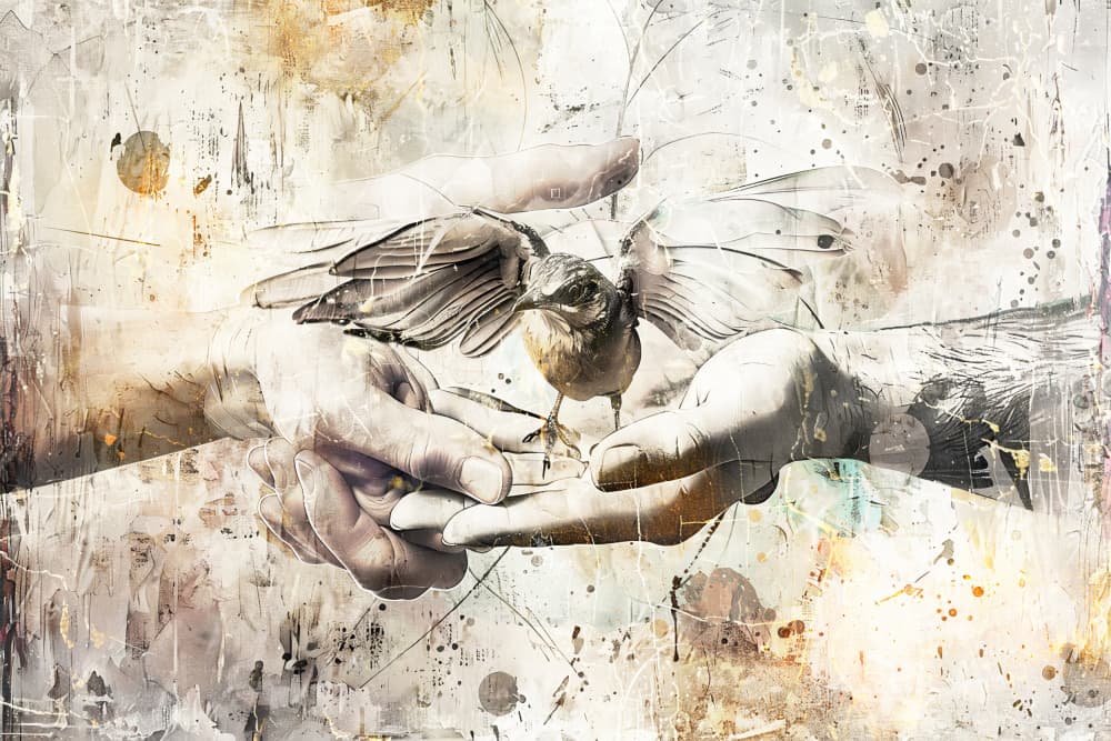 Gentle Hands Bird Flight by Rafal Kulik — canvas wall art