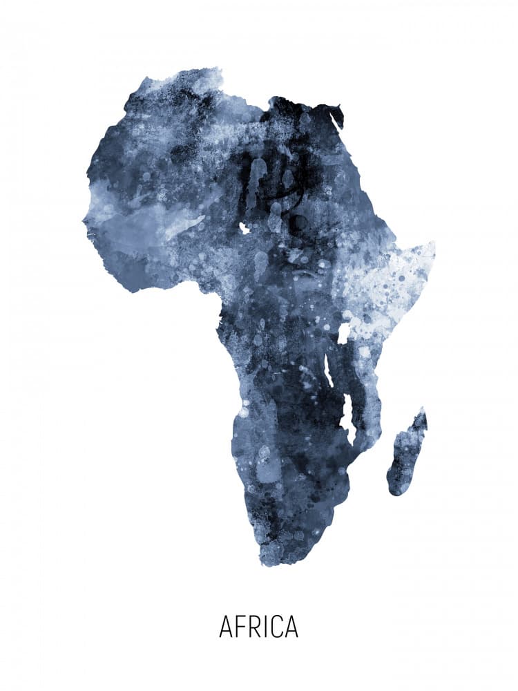 Blue Africa Map by Michael Tompsett — canvas wall art